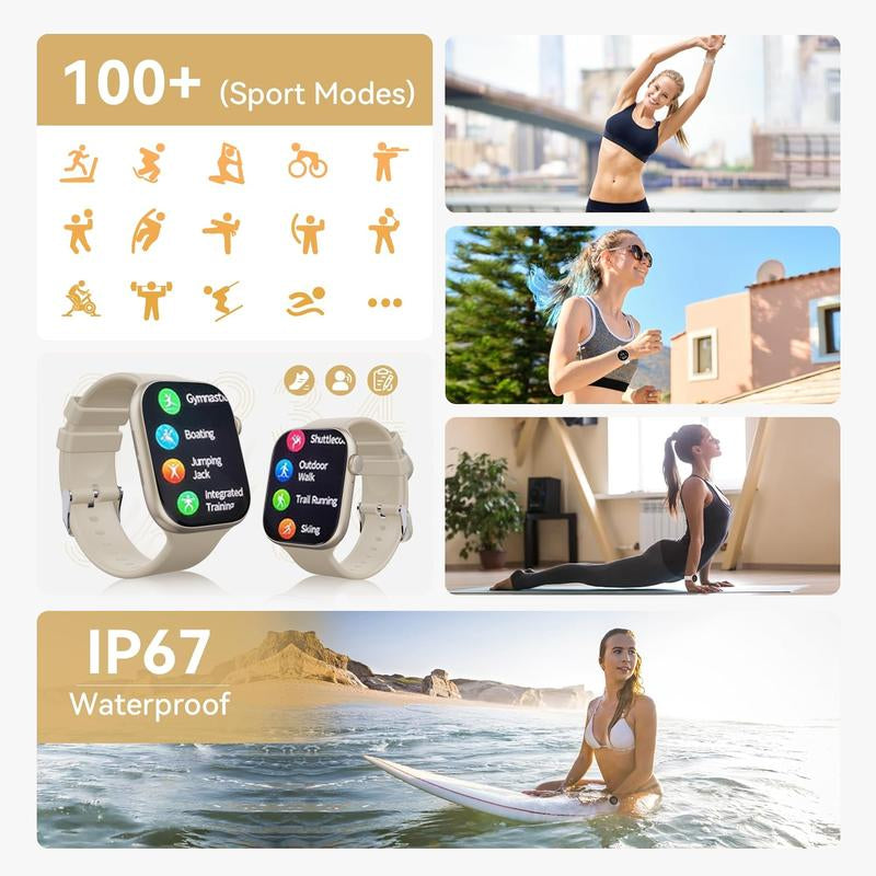 2.04" Fashion Touch Screen Smart Watch with Answer/Make Calls/Message Reminder, Multifunctional Fitness Watch with 100+ Sports Modes, DIY Watch Dials, Smart Watches for Iphone/Andriod, Activity Tracker for Men Women