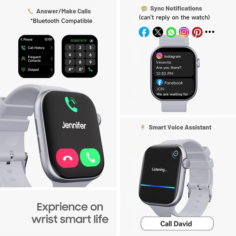 2.04" Fashion Touch Screen Smart Watch with Answer/Make Calls/Message Reminder, Multifunctional Fitness Watch with 100+ Sports Modes, DIY Watch Dials, Smart Watches for Iphone/Andriod, Activity Tracker for Men Women