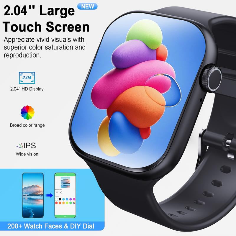 2.04" Fashion Touch Screen Smart Watch with Answer/Make Calls/Message Reminder, Multifunctional Fitness Watch with 100+ Sports Modes, DIY Watch Dials, Smart Watches for Iphone/Andriod, Activity Tracker for Men Women