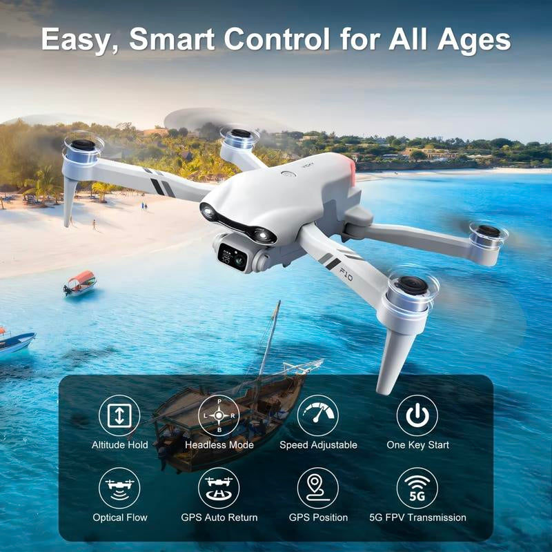 F10 Foldable Drone with Camera for Beginners and Kids, HD FPV Drones for Adults, One Key Take Off/Land, Altitude Hold, RC Quadcopter Toys Gifts - Record Live HD Video with 120℃ Vision