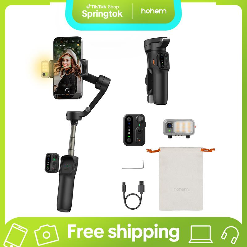 Hohem Isteady V3 New Gimbal Stabilizer for Smartiphone, 3-Axis Phone Gimbal, Magnetic AI Tracker, Built-In Extendable Rod & Tripod, Detachable Remote Control,Selfiestick,Autotracking Tripod,Phone Accessories,Cellphone Smartphone for Travel, Vlog, Tiktok