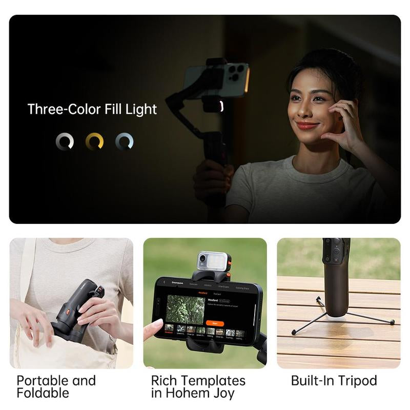 Hohem Isteady V3 New Gimbal Stabilizer for Smartiphone, 3-Axis Phone Gimbal, Magnetic AI Tracker, Built-In Extendable Rod & Tripod, Detachable Remote Control,Selfiestick,Autotracking Tripod,Phone Accessories,Cellphone Smartphone for Travel, Vlog, Tiktok