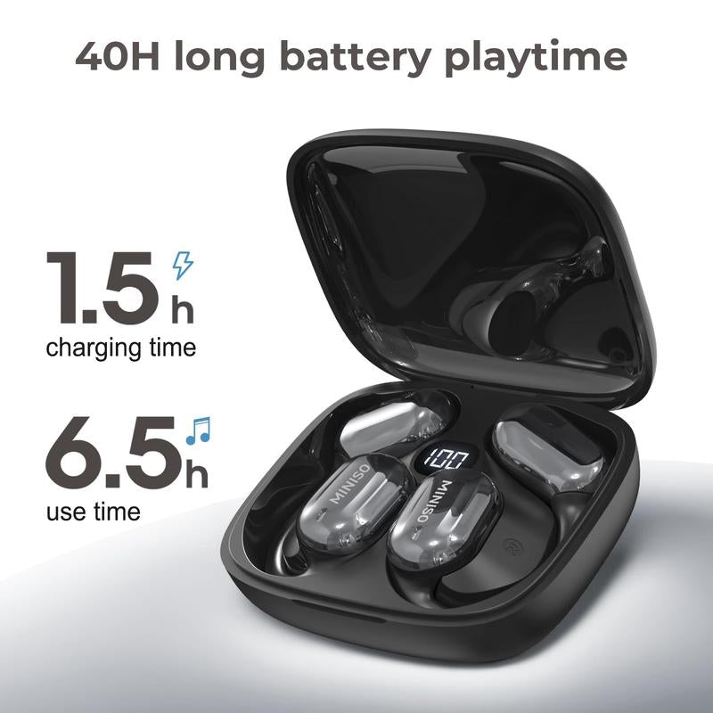 MINISO Wireless Earphone, Open-Ear Design Earbuds with Charging Case, Waterproof Sports Headset with Call Noise Cancelling Mic, Bluetooth-Compatible Earphone for Music & Phone Calls