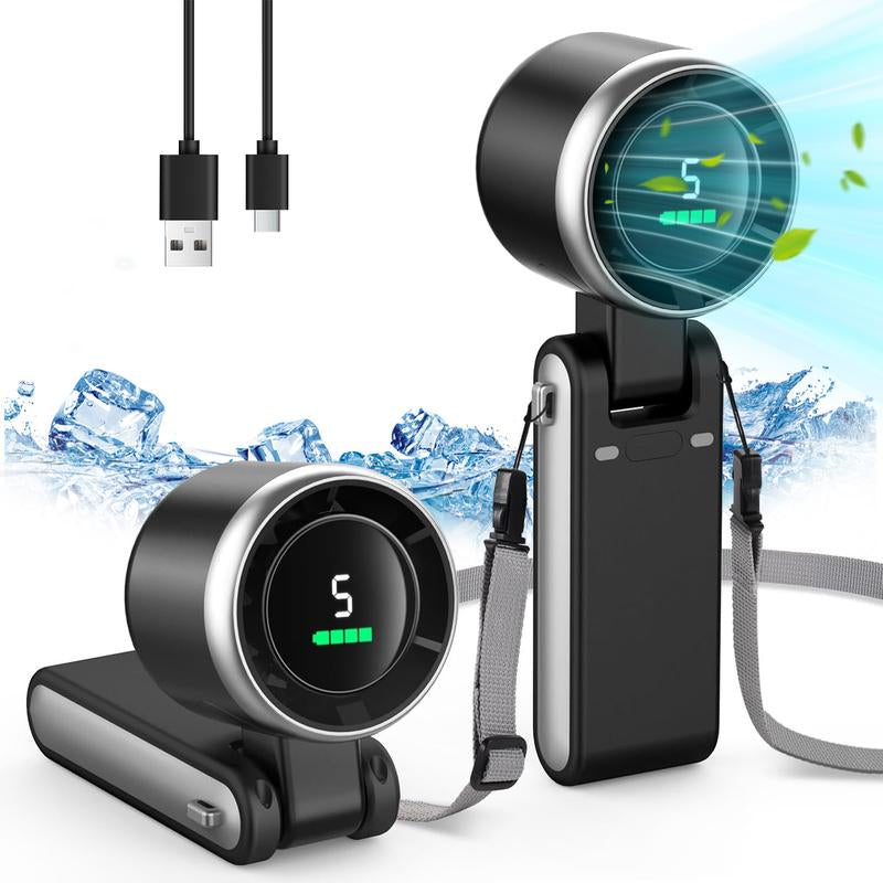 Portable Handheld High Speed Fan, 5-Speed Airflow Wind Speed Fan, Foldable & Hanging Neck Fan Suitablefor Family, Travel, and School, Best Friend Gifts
