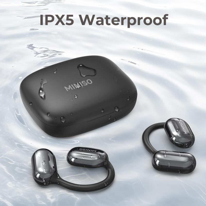MINISO Wireless Earphone, Open-Ear Design Earbuds with Charging Case, Waterproof Sports Headset with Call Noise Cancelling Mic, Bluetooth-Compatible Earphone for Music & Phone Calls