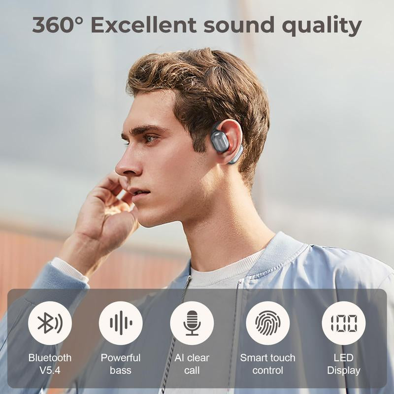 MINISO Wireless Earphone, Open-Ear Design Earbuds with Charging Case, Waterproof Sports Headset with Call Noise Cancelling Mic, Bluetooth-Compatible Earphone for Music & Phone Calls