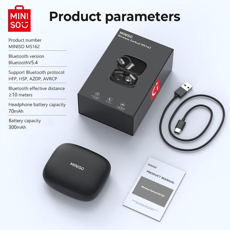 MINISO Wireless Earphone, Open-Ear Design Earbuds with Charging Case, Waterproof Sports Headset with Call Noise Cancelling Mic, Bluetooth-Compatible Earphone for Music & Phone Calls