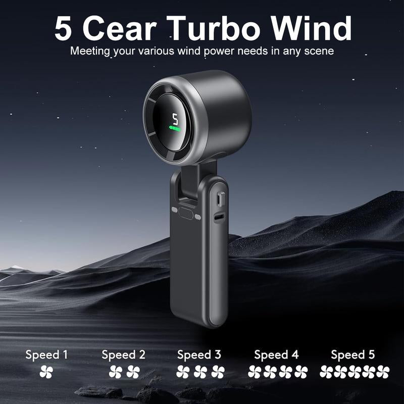 Portable Handheld High Speed Fan, 5-Speed Airflow Wind Speed Fan, Foldable & Hanging Neck Fan Suitablefor Family, Travel, and School, Best Friend Gifts